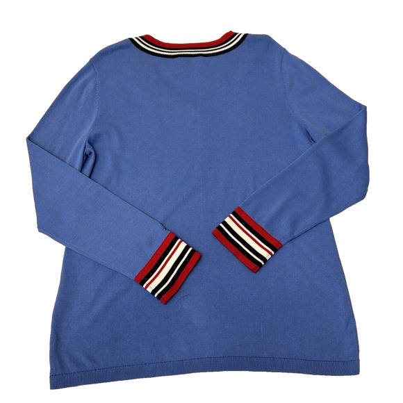 TOMMY HILFIGER Women V-Neck Sweater Sz L Blue Cotton Pullover Casual Preppy - Picture 2 of 7